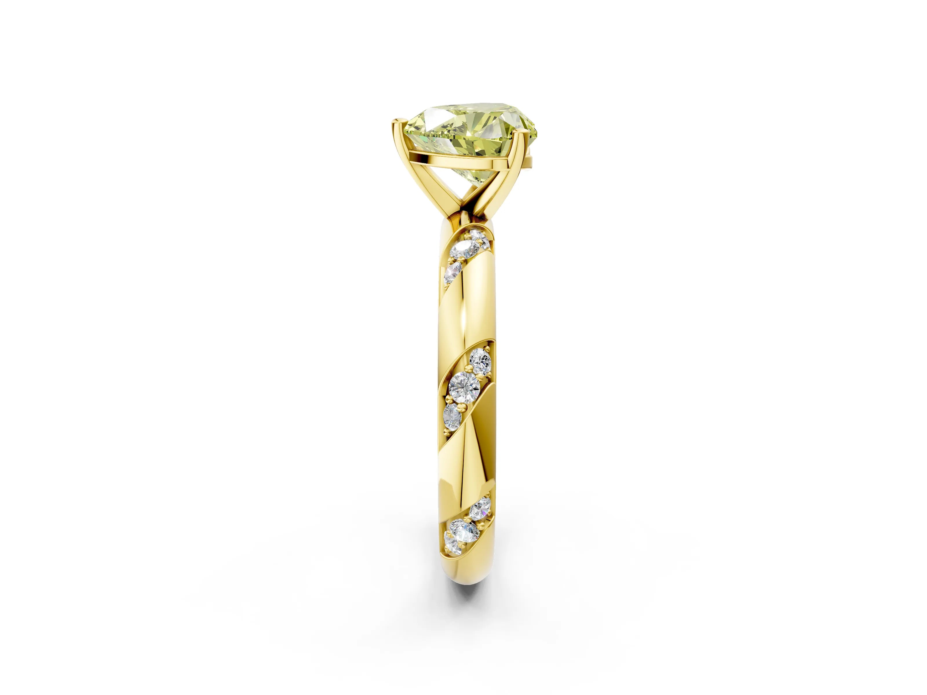 Yellow gold Fancy Yellow Heart Cut Solitaire Diamond Engagement Ring with Twisted Pave Band and Four-Prong Setting_5