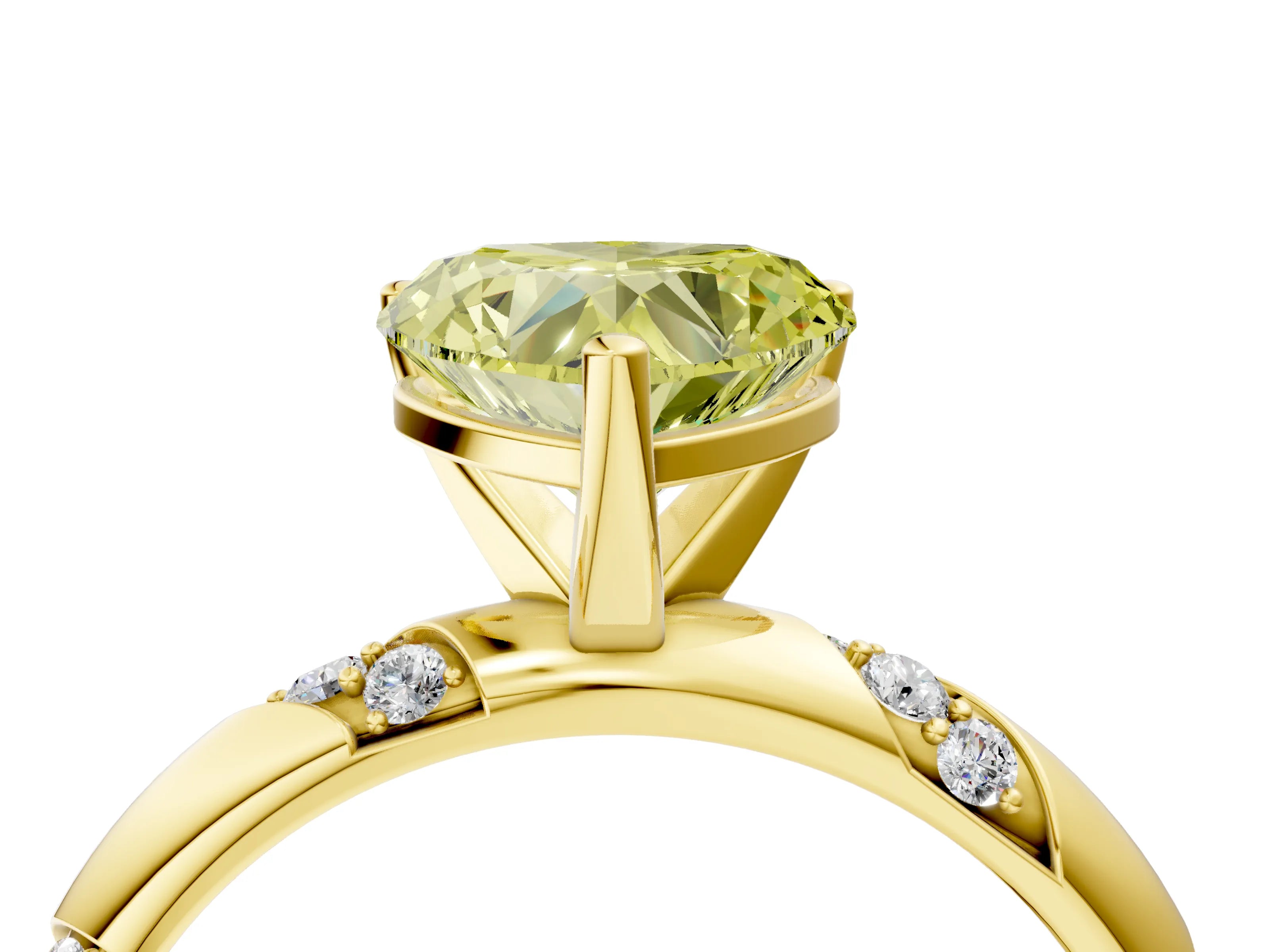 Yellow gold Fancy Yellow Heart Cut Solitaire Diamond Engagement Ring with Twisted Pave Band and Four-Prong Setting_7