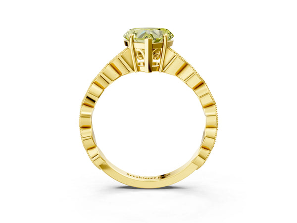 Yellow gold Fancy Yellow Heart Cut Solitaire Diamond Ring with Infinity Twist Band and Four-Prong Setting