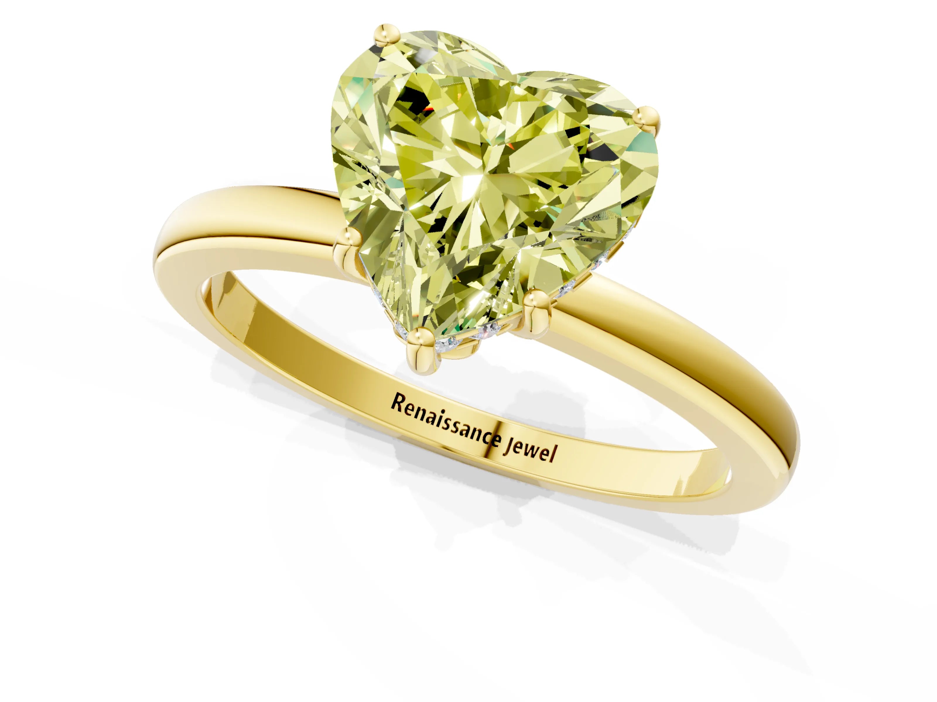Yellow gold Fancy Yellow Heart Cut Solitaire Diamond Ring with Prong Setting and Plain Band_1