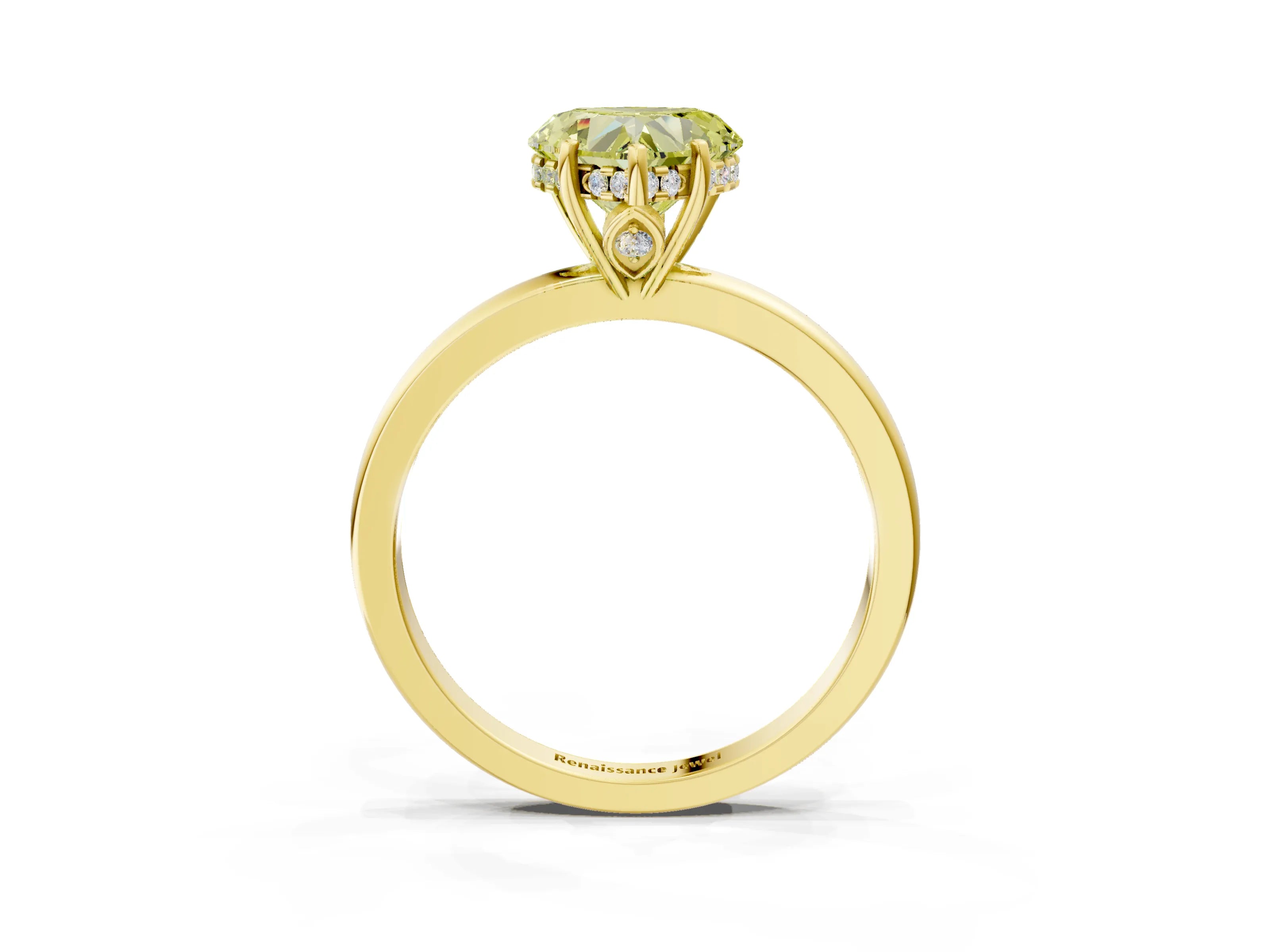 Yellow gold Fancy Yellow Heart Cut Solitaire Diamond Ring with Prong Setting and Plain Band_3