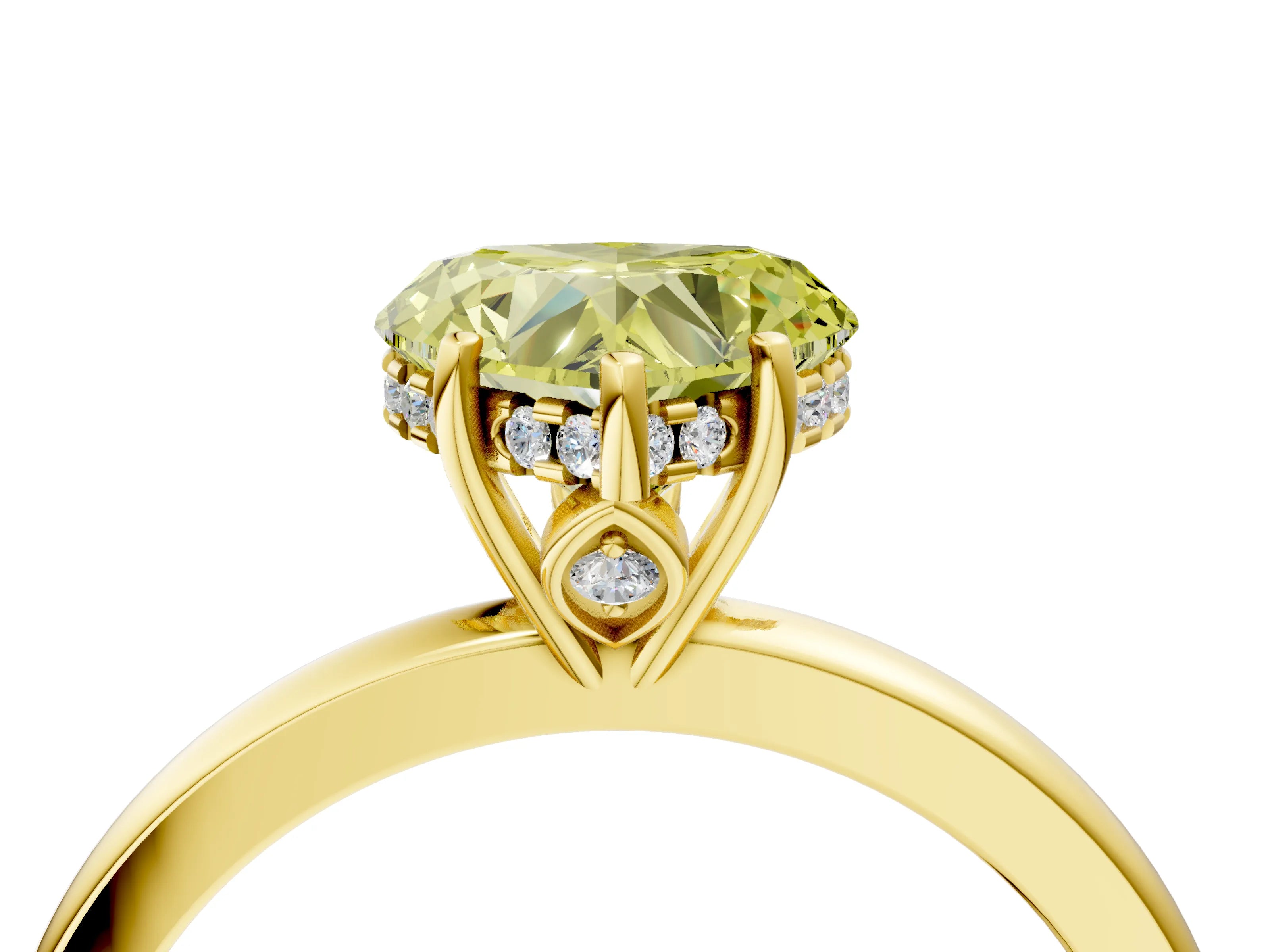 Yellow gold Fancy Yellow Heart Cut Solitaire Diamond Ring with Prong Setting and Plain Band_4