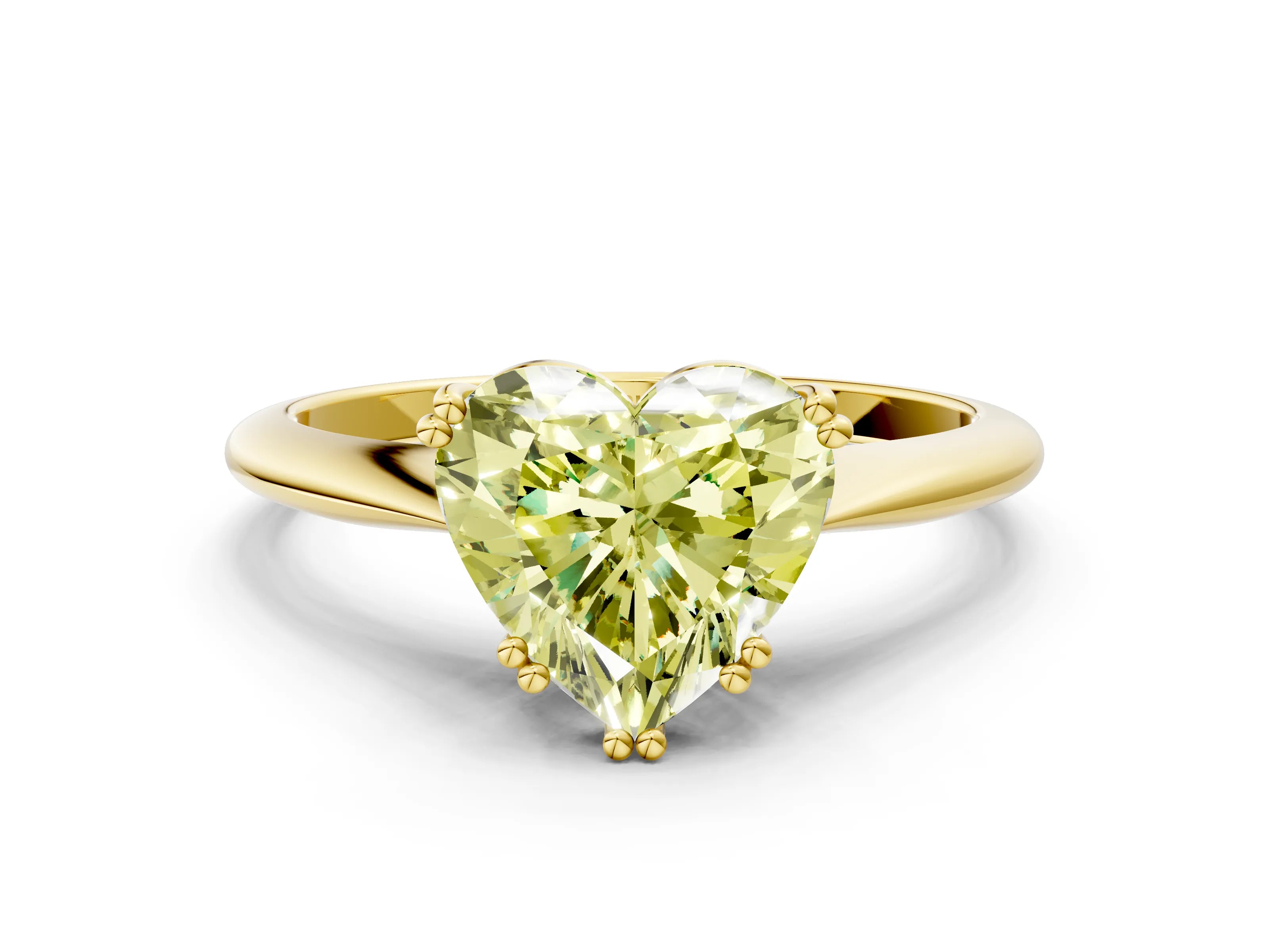 Yellow gold Fancy Yellow Heart Cut Solitaire Diamond Ring with Six-Prong Setting and Classic Band