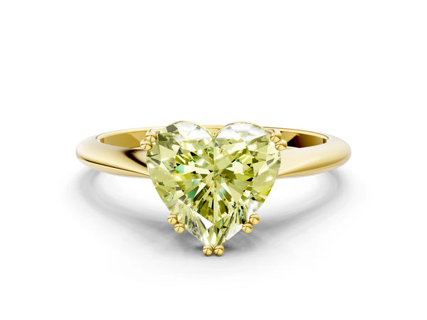 Yellow gold Fancy Yellow Heart Cut Solitaire Diamond Ring with Six-Prong Setting and Classic Band
