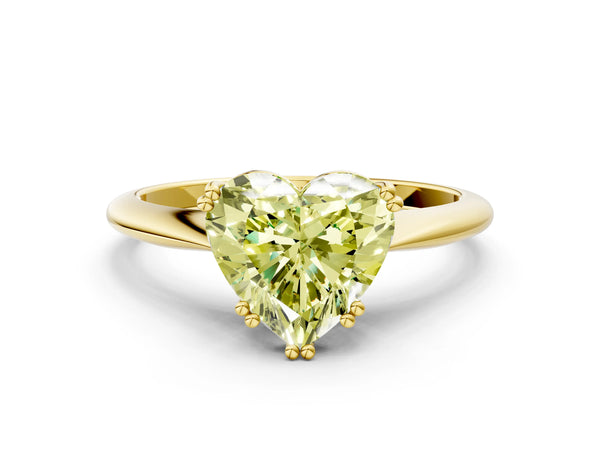 Yellow gold Fancy Yellow Heart Cut Solitaire Diamond Ring with Six-Prong Setting and Classic Band