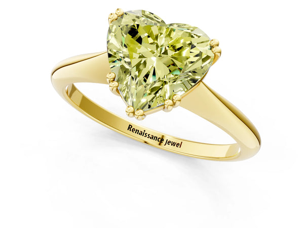 Yellow gold Fancy Yellow Heart Cut Solitaire Diamond Ring with Six-Prong Setting and Classic Band