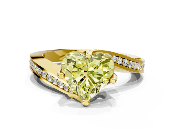 Yellow gold Fancy Yellow Heart Cut Solitaire Diamond Twist Band with Pavé Setting and Four-Prong Setting