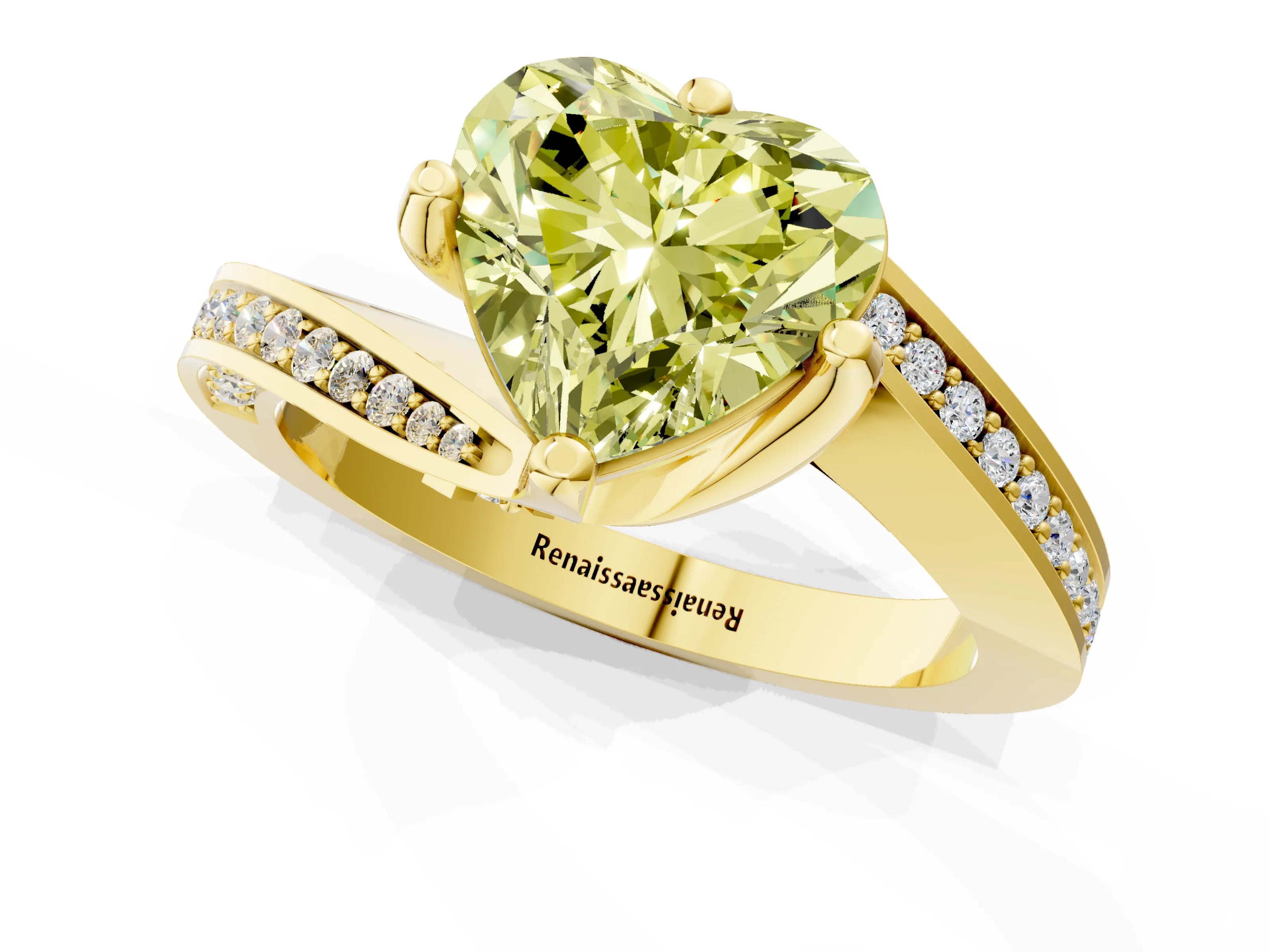 Yellow gold Fancy Yellow Heart Cut Solitaire Diamond Twist Band with Pavé Setting and Four-Prong Setting_1