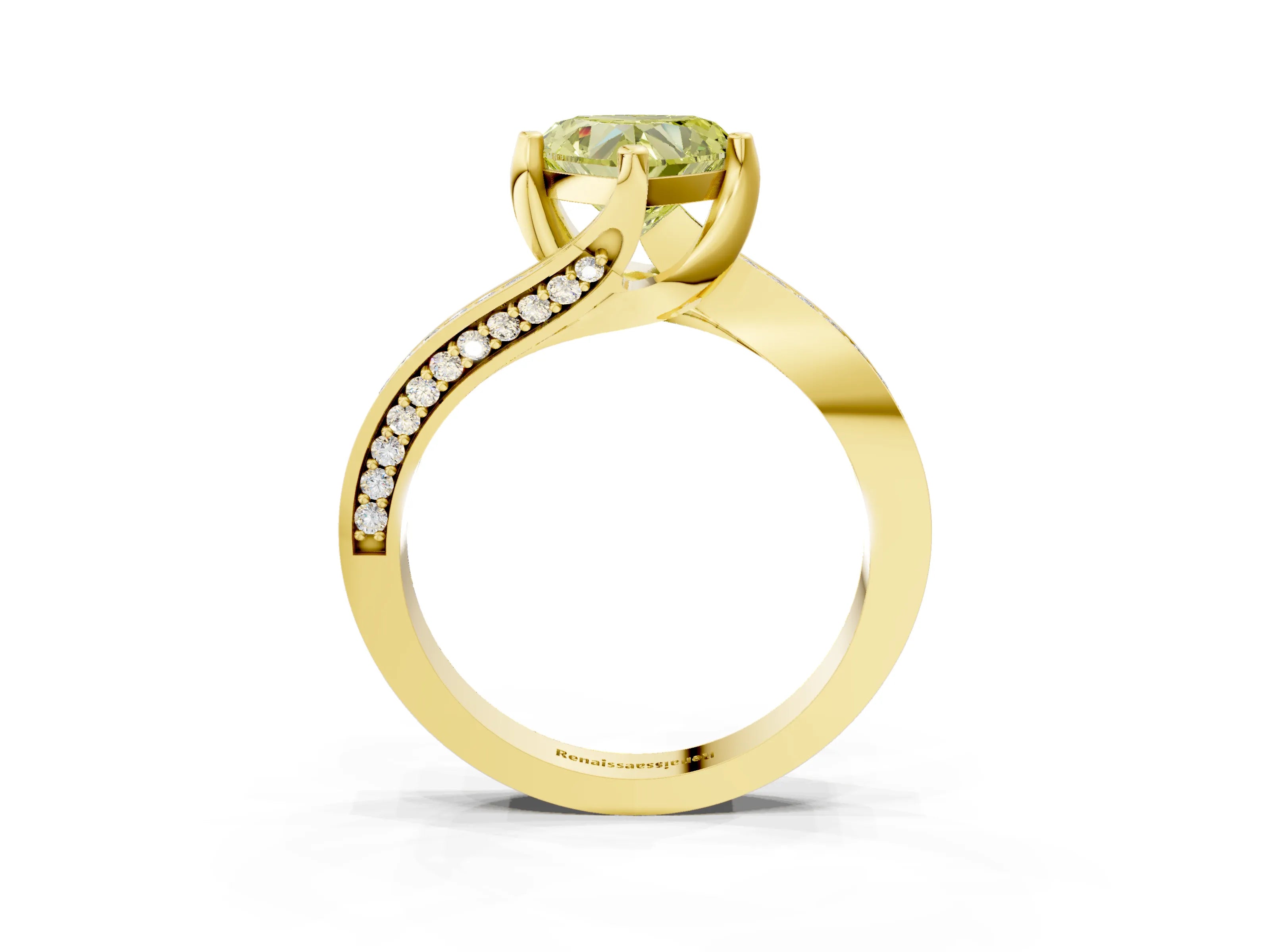 Yellow gold Fancy Yellow Heart Cut Solitaire Diamond Twist Band with Pavé Setting and Four-Prong Setting_3