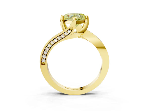 Yellow gold Fancy Yellow Heart Cut Solitaire Diamond Twist Band with Pavé Setting and Four-Prong Setting