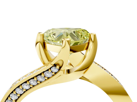 Yellow gold Fancy Yellow Heart Cut Solitaire Diamond Twist Band with Pavé Setting and Four-Prong Setting_4