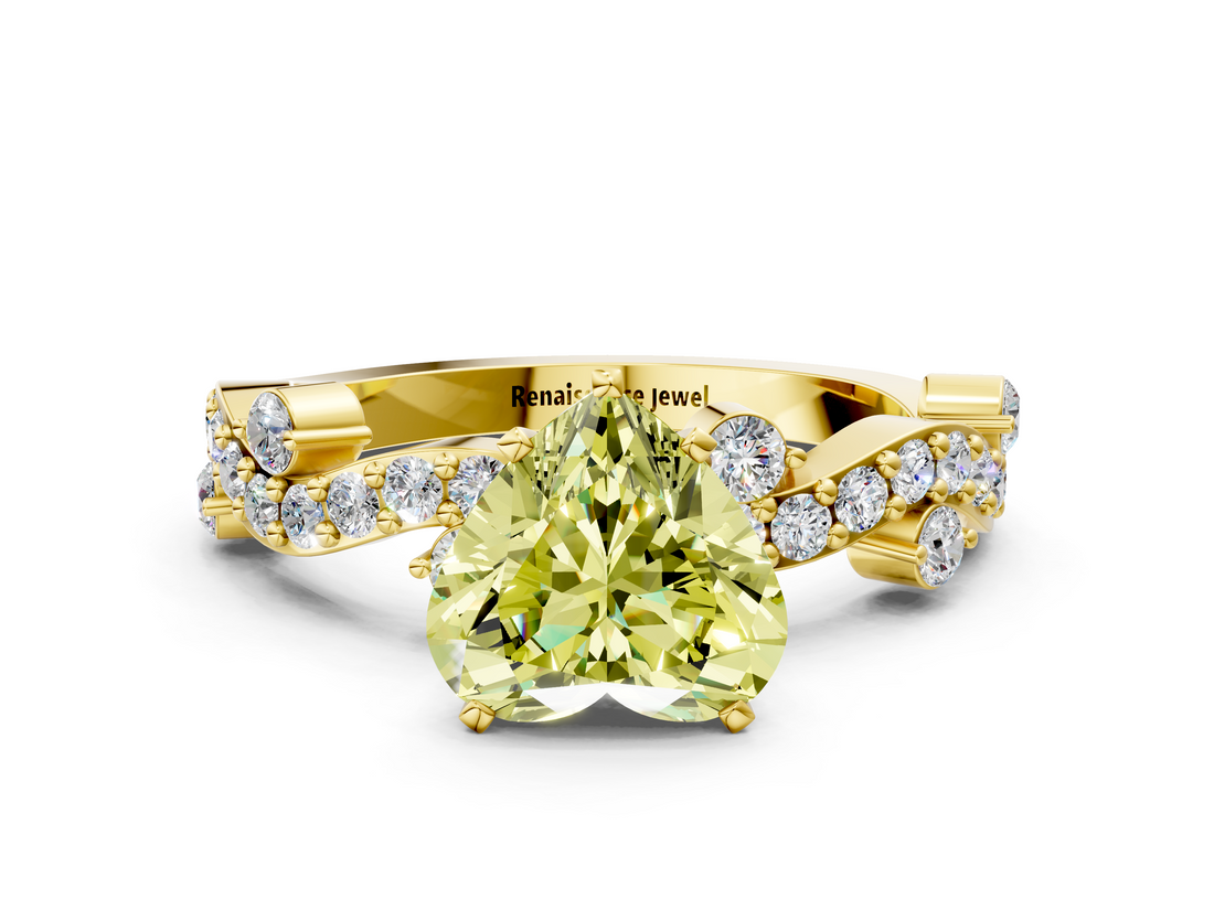 Yellow gold Fancy Yellow Heart  Cut Solitaire Diamond Twisted Band with Pave Setting_59