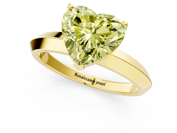 Yellow gold Fancy Yellow Heart  Cut Solitaire Engagement Ring with Flat Band and Four-Prong Setting