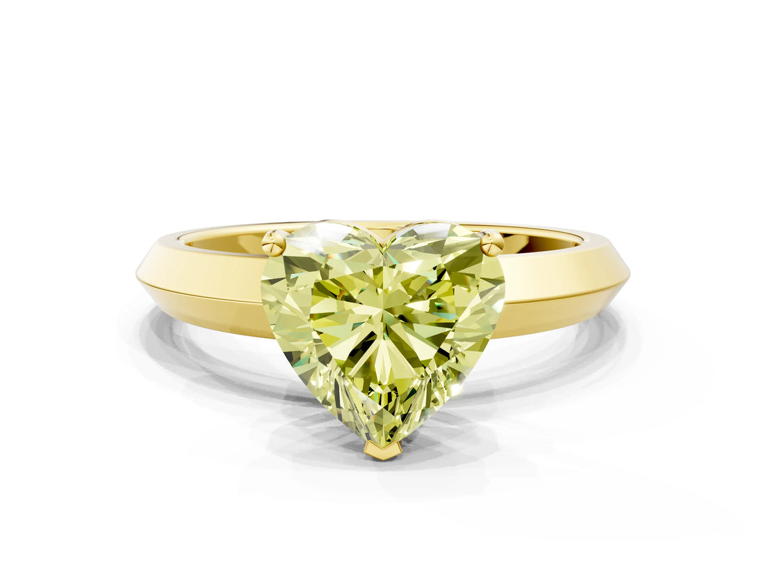 Yellow gold Fancy Yellow Heart  Cut Solitaire Engagement Ring with Flat Band and Four-Prong Setting