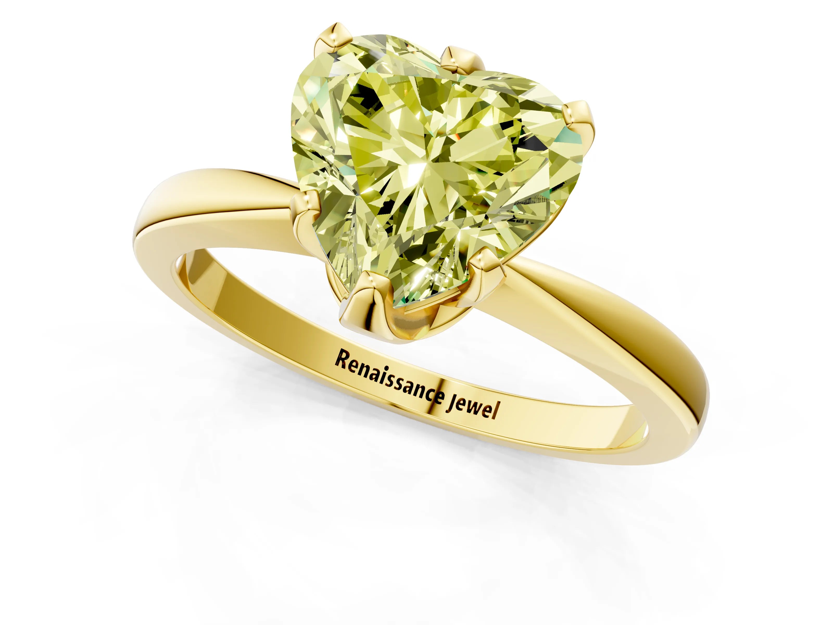 Yellow gold Fancy Yellow Heart Cut Solitaire Engagement Ring with Six-Prong Setting and Tapered Band_1