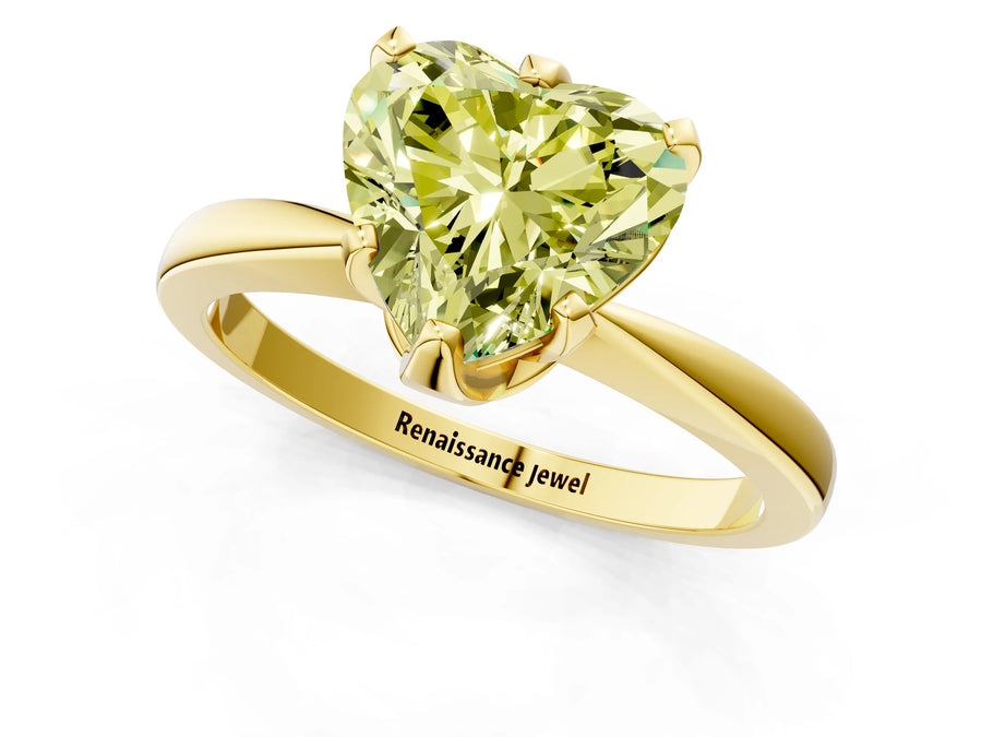 Yellow gold Fancy Yellow Heart Cut Solitaire Engagement Ring with Six-Prong Setting and Tapered Band