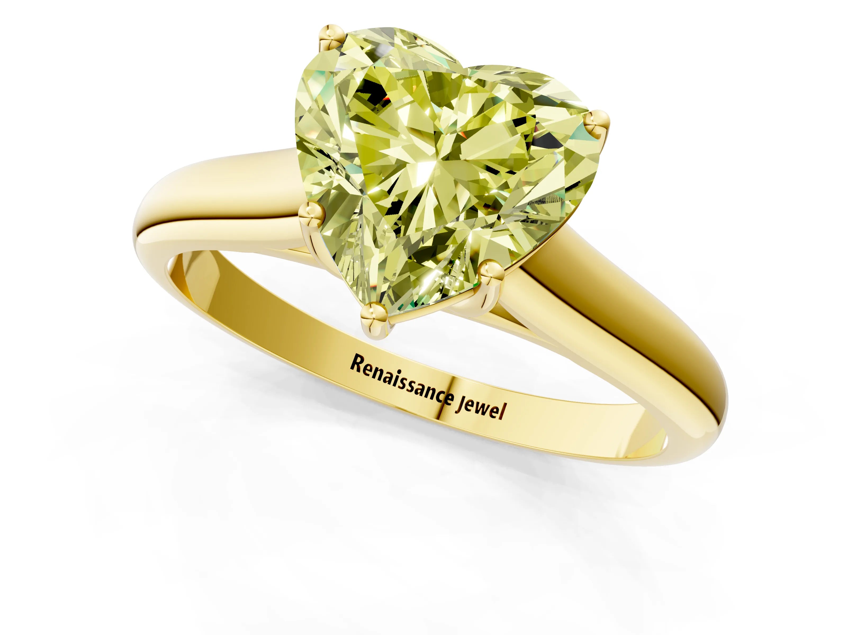 Yellow gold Fancy Yellow Heart Cut Solitaire Engagement Ring with Tapered Band and Four-Prong Setting_4