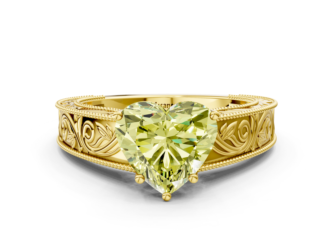 Yellow gold Fancy Yellow Heart  Cut Solitaire Engraved Band with Four-Prong Setting_76