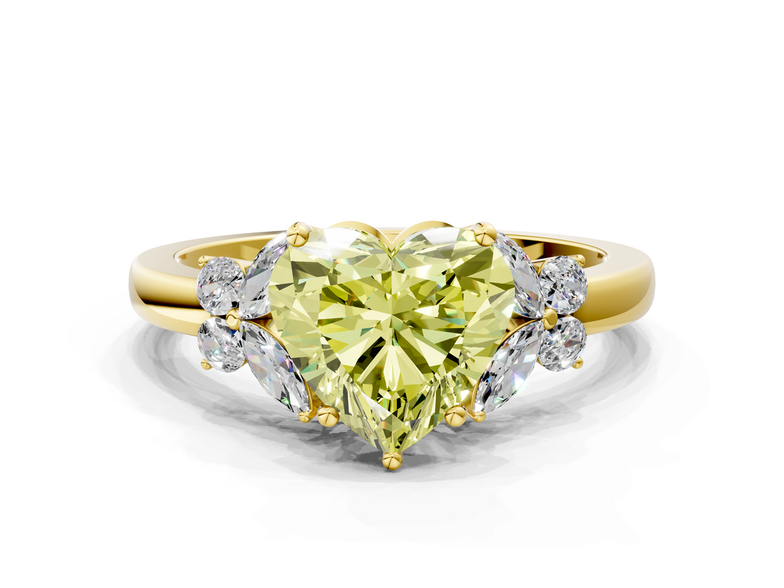 Yellow gold Fancy Yellow Heart  Cut Solitaire Floral Diamond Ring with Four-Prong Setting_32