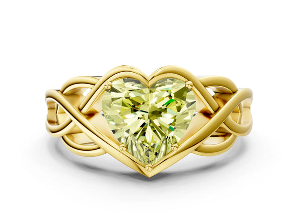 Yellow Gold Heart-Shaped Woven Solitaire Engagement Ring Setting for Fancy Yellow Center