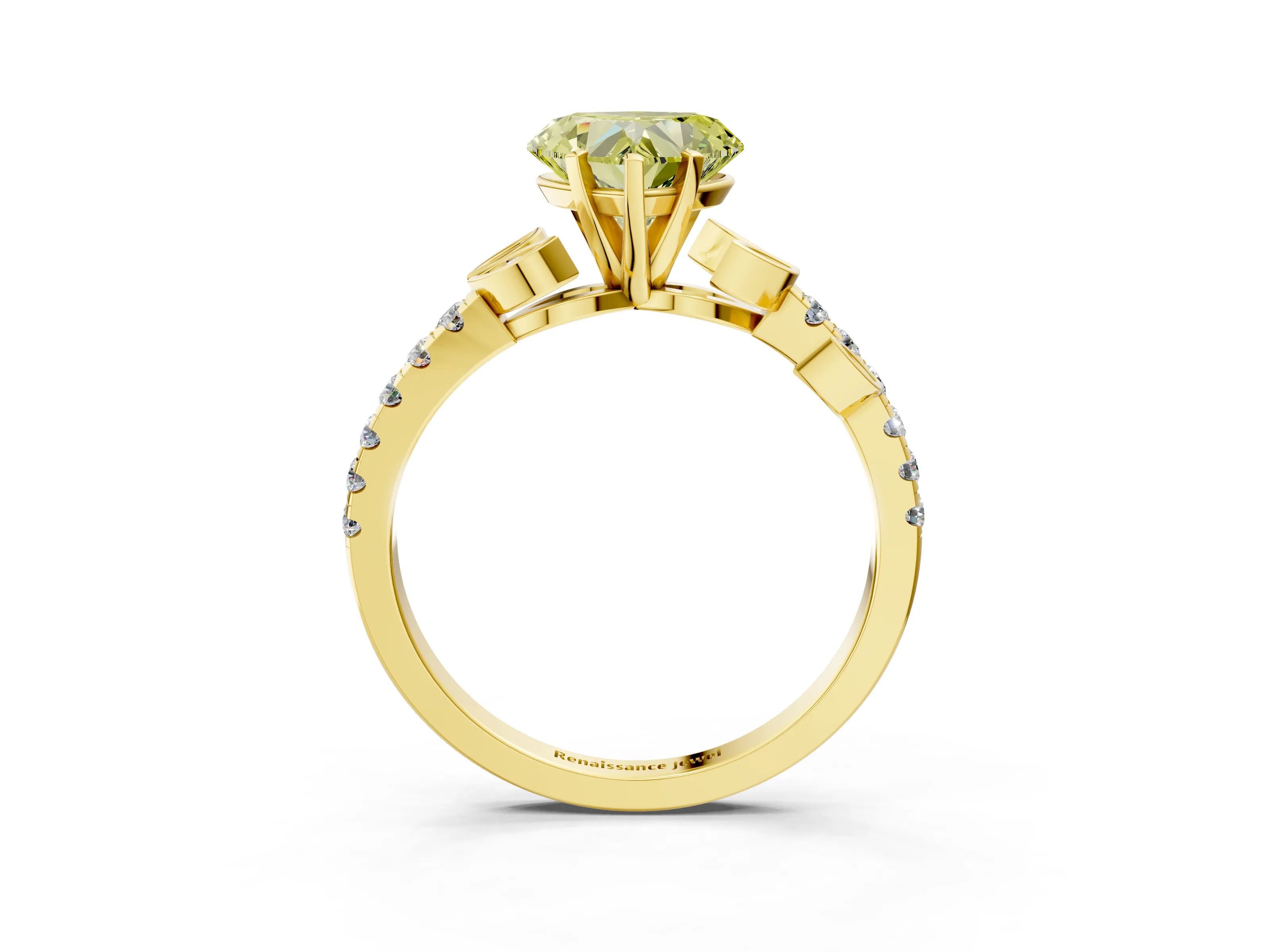 Yellow gold Fancy Yellow Heart Cut Solitaire Leaf-Inspired Diamond Ring with Pavé Band and Four-Prong Setting_3