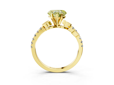 Yellow gold Fancy Yellow Heart Cut Solitaire Leaf-Inspired Diamond Ring with Pavé Band and Four-Prong Setting_3