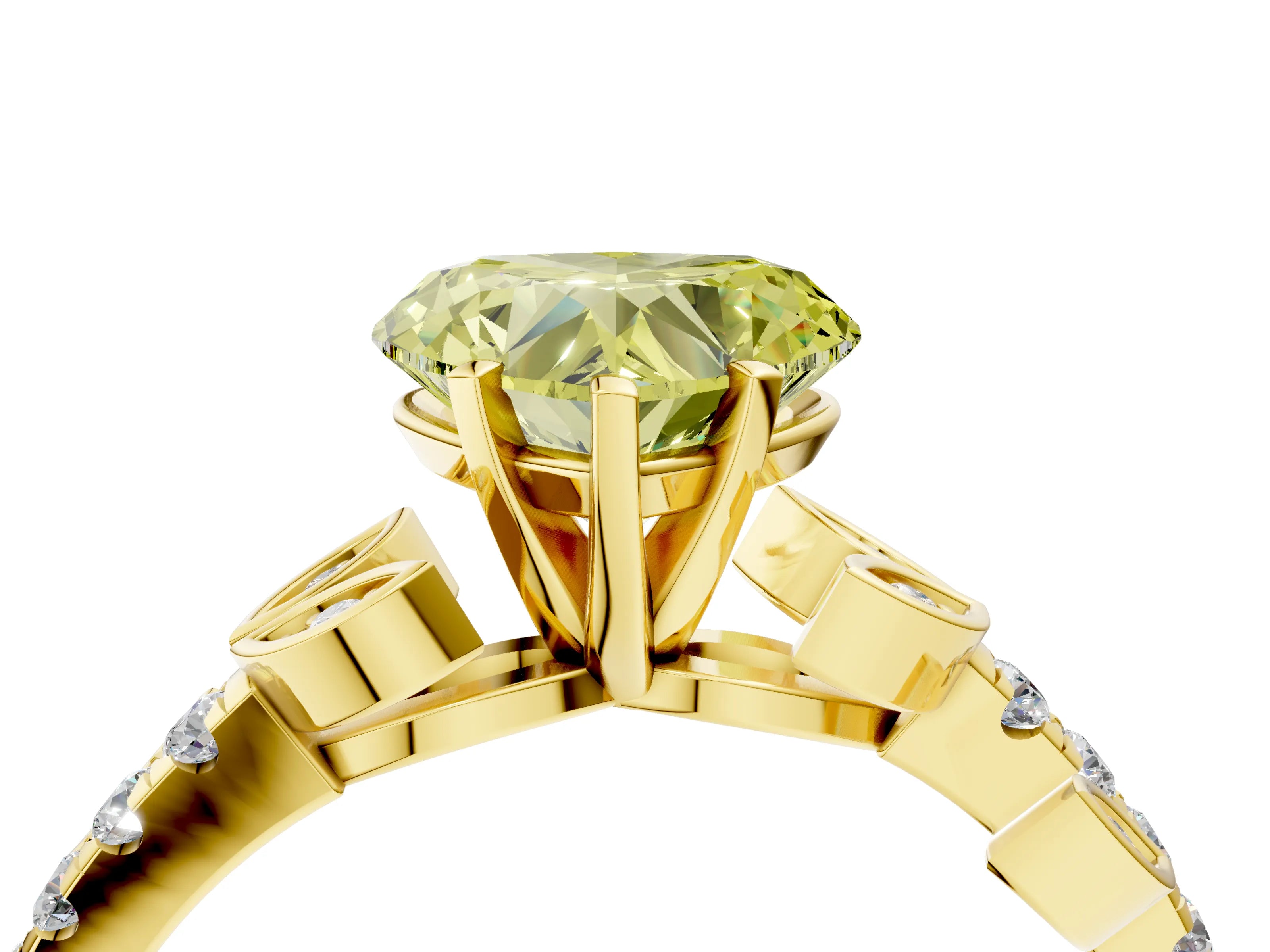 Yellow gold Fancy Yellow Heart Cut Solitaire Leaf-Inspired Diamond Ring with Pavé Band and Four-Prong Setting_4