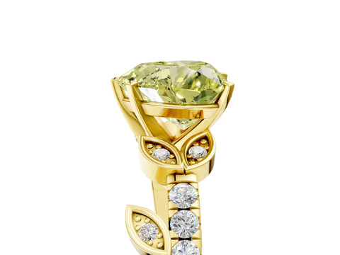 Yellow gold Fancy Yellow Heart Cut Solitaire Leaf-Inspired Diamond Ring with Pavé Band and Four-Prong Setting_5