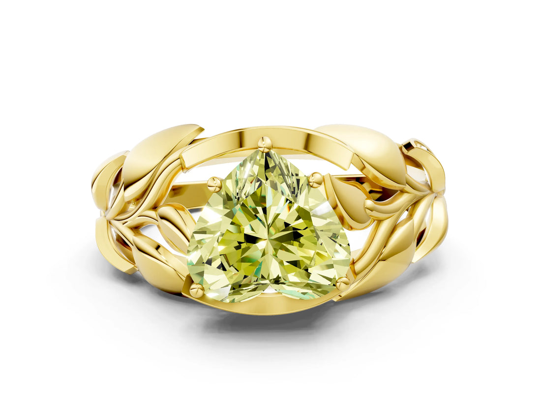 Yellow gold Fancy Yellow Heart Cut Solitaire Leaf-Inspired Engagement Ring with Prong Setting_12