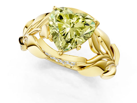 Yellow gold Fancy Yellow Heart Cut Solitaire Leaf-Inspired Engagement Ring with Prong Setting_1