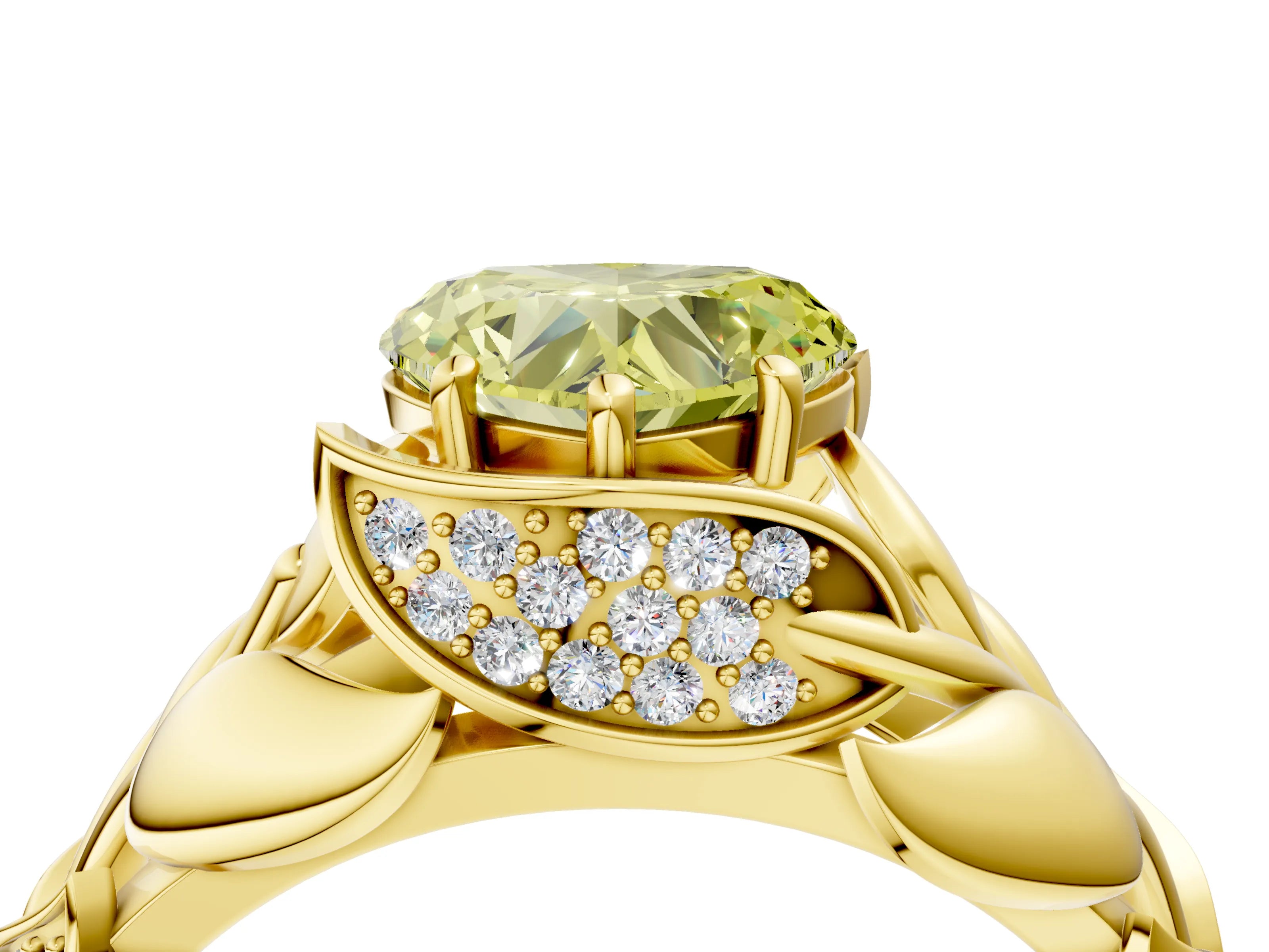 Yellow gold Fancy Yellow Heart Cut Solitaire Leaf-Inspired Engagement Ring with Prong Setting_4