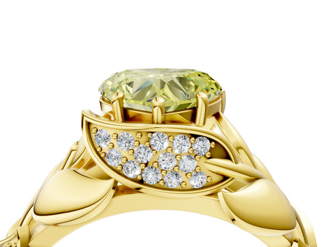 Yellow gold Fancy Yellow Heart Cut Solitaire Leaf-Inspired Engagement Ring with Prong Setting_4