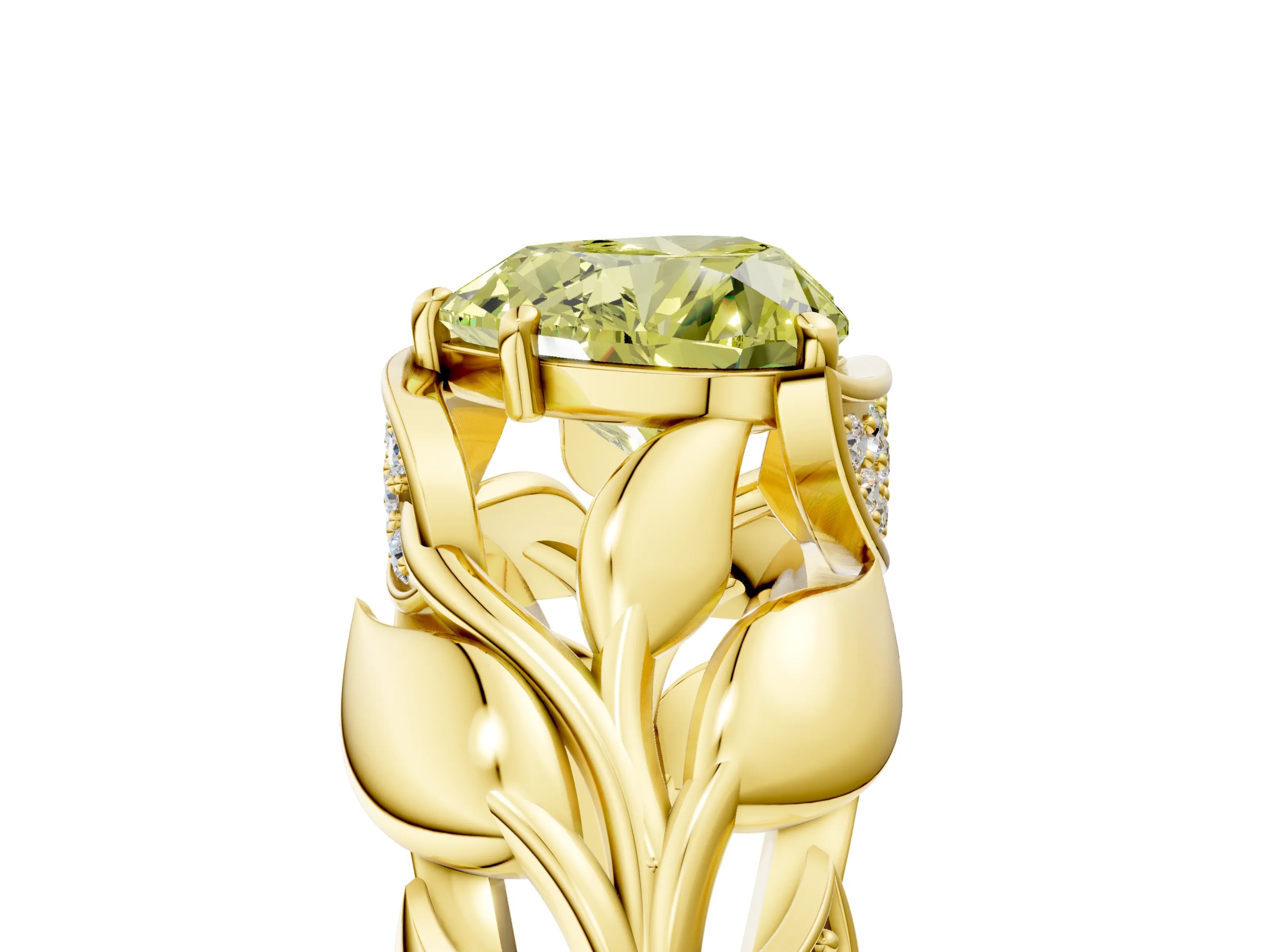 Yellow gold Fancy Yellow Heart Cut Solitaire Leaf-Inspired Engagement Ring with Prong Setting_5
