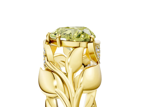 Yellow gold Fancy Yellow Heart Cut Solitaire Leaf-Inspired Engagement Ring with Prong Setting_5