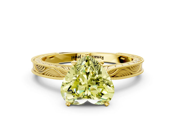 Yellow Gold Heart-Shaped Vintage Solitaire Engagement Ring Setting for Fancy Yellow Center