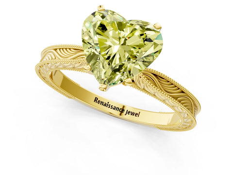 Yellow gold Fancy Yellow Heart Cut Solitaire Milgrain Engraved Band with Four-Prong Setting_1