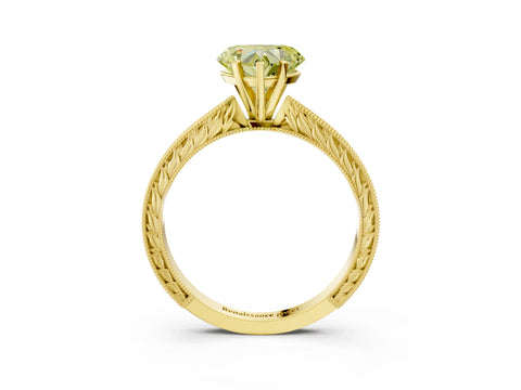 Yellow gold Fancy Yellow Heart Cut Solitaire Milgrain Engraved Band with Four-Prong Setting_3