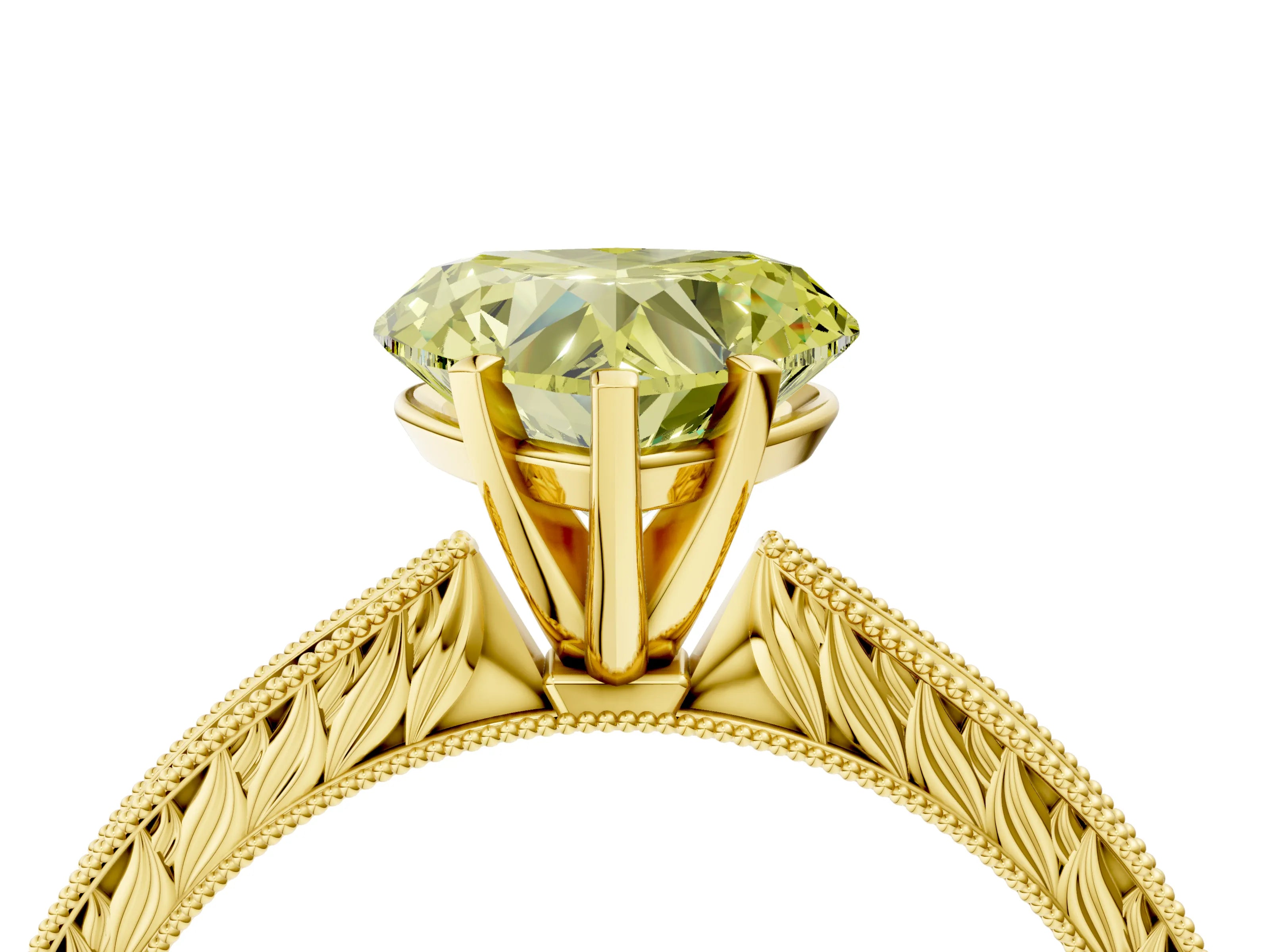 Yellow gold Fancy Yellow Heart Cut Solitaire Milgrain Engraved Band with Four-Prong Setting_4
