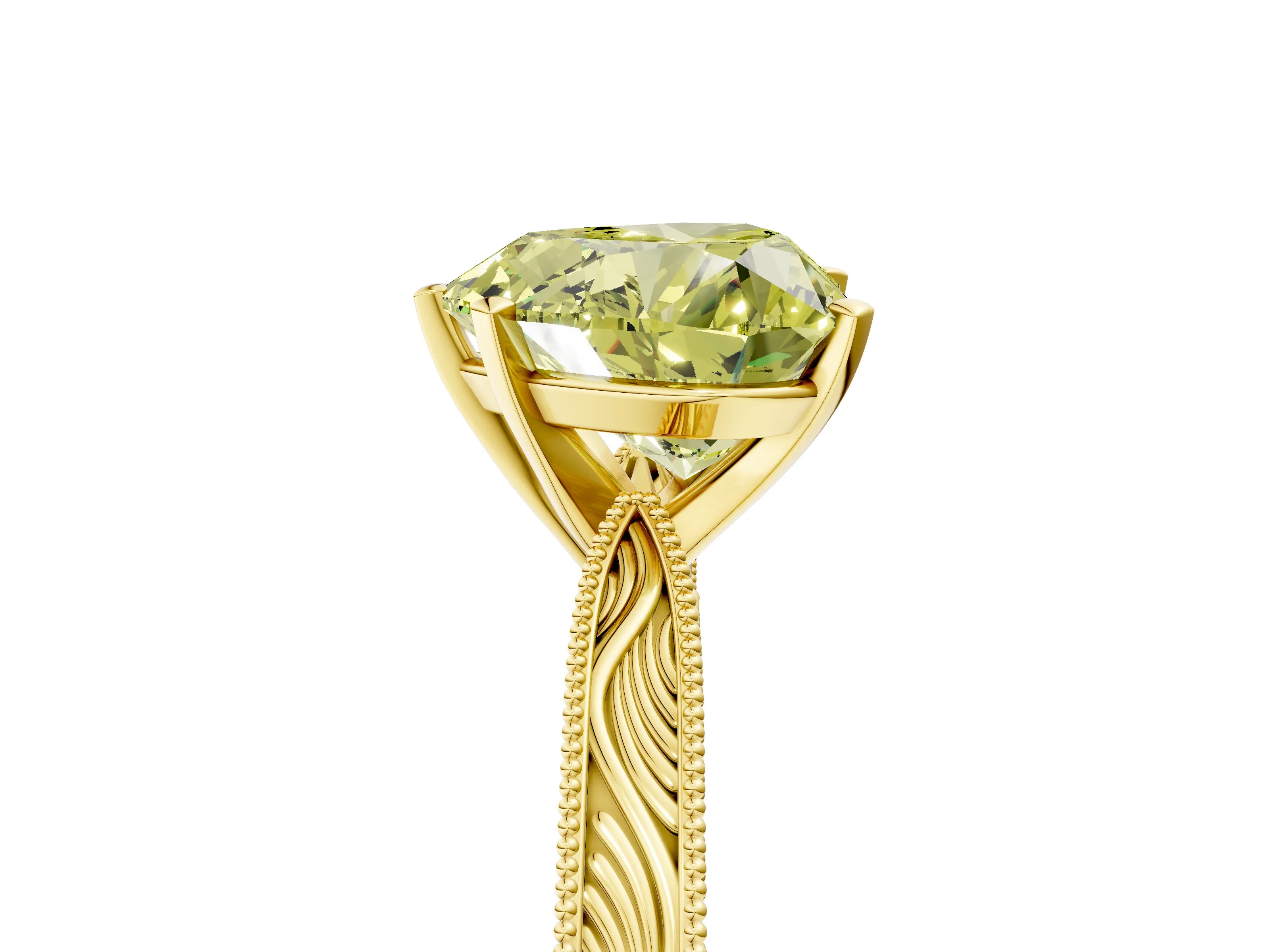 Yellow gold Fancy Yellow Heart Cut Solitaire Milgrain Engraved Band with Four-Prong Setting_5
