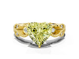 Yellow gold Fancy Yellow Heart Cut Solitaire Milgrain Leaf Band with Prong Setting