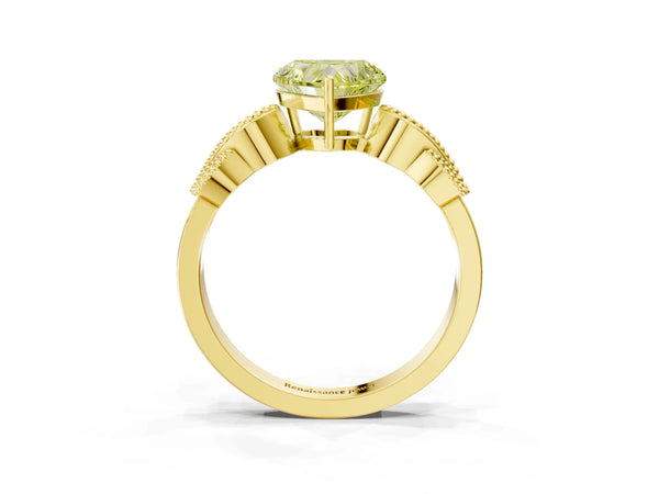 Yellow gold Fancy Yellow Heart Cut Solitaire Milgrain Leaf Band with Prong Setting