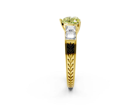 Yellow gold Fancy Yellow Heart Cut Solitaire Princess Side Stone Engraved Band Prong Setting Ring_2