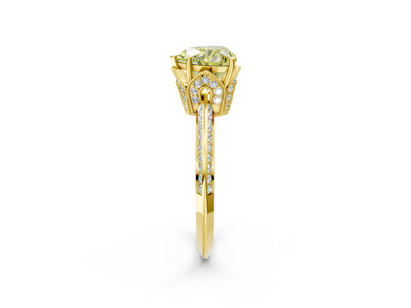 Yellow Gold Heart-Shaped Graduated Pave Engagement Ring Setting for Fancy Yellow Center