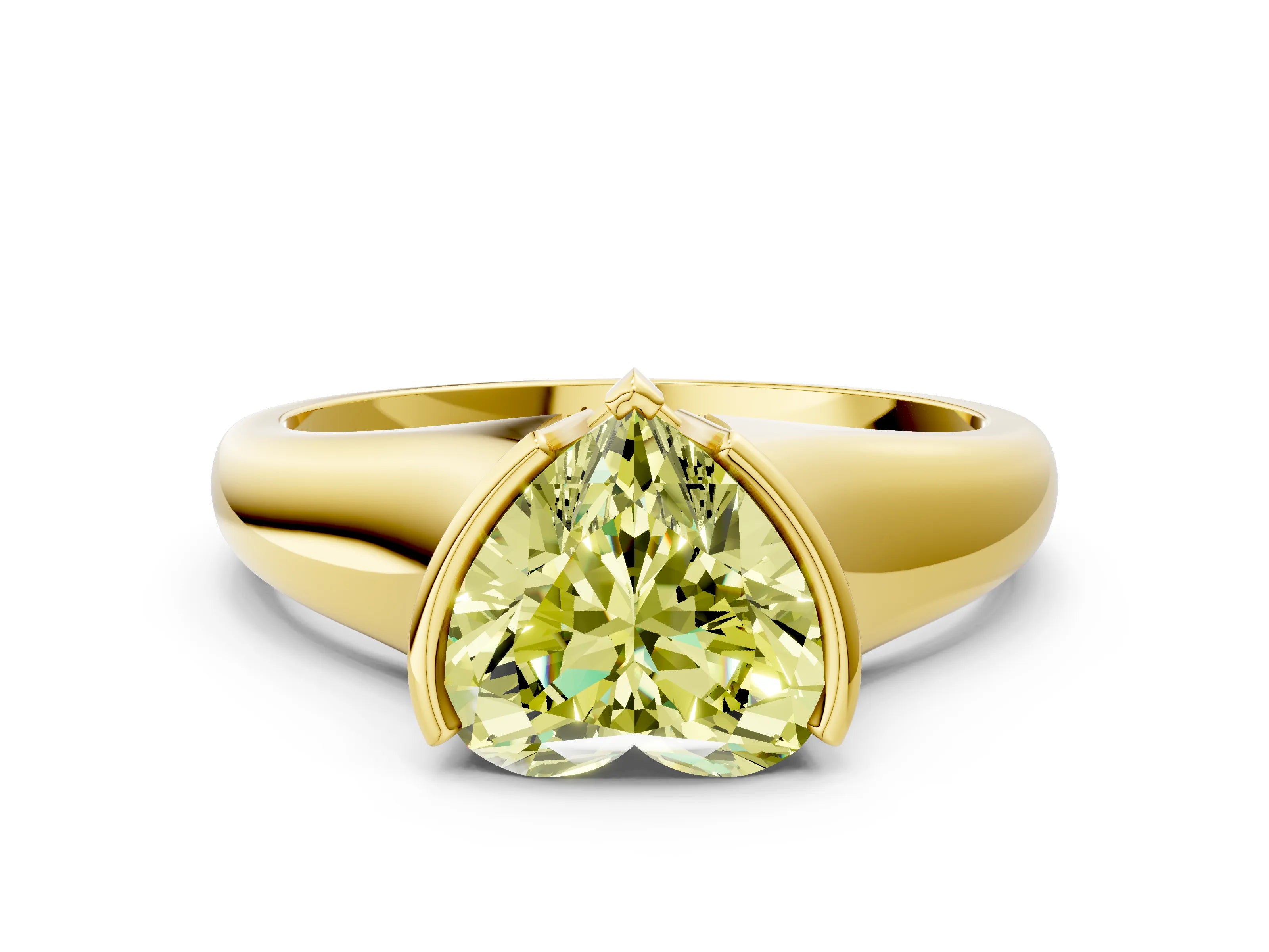 Yellow gold Fancy Yellow Heart Cut Solitaire Tension Set Diamond Ring with Split Shank Band
