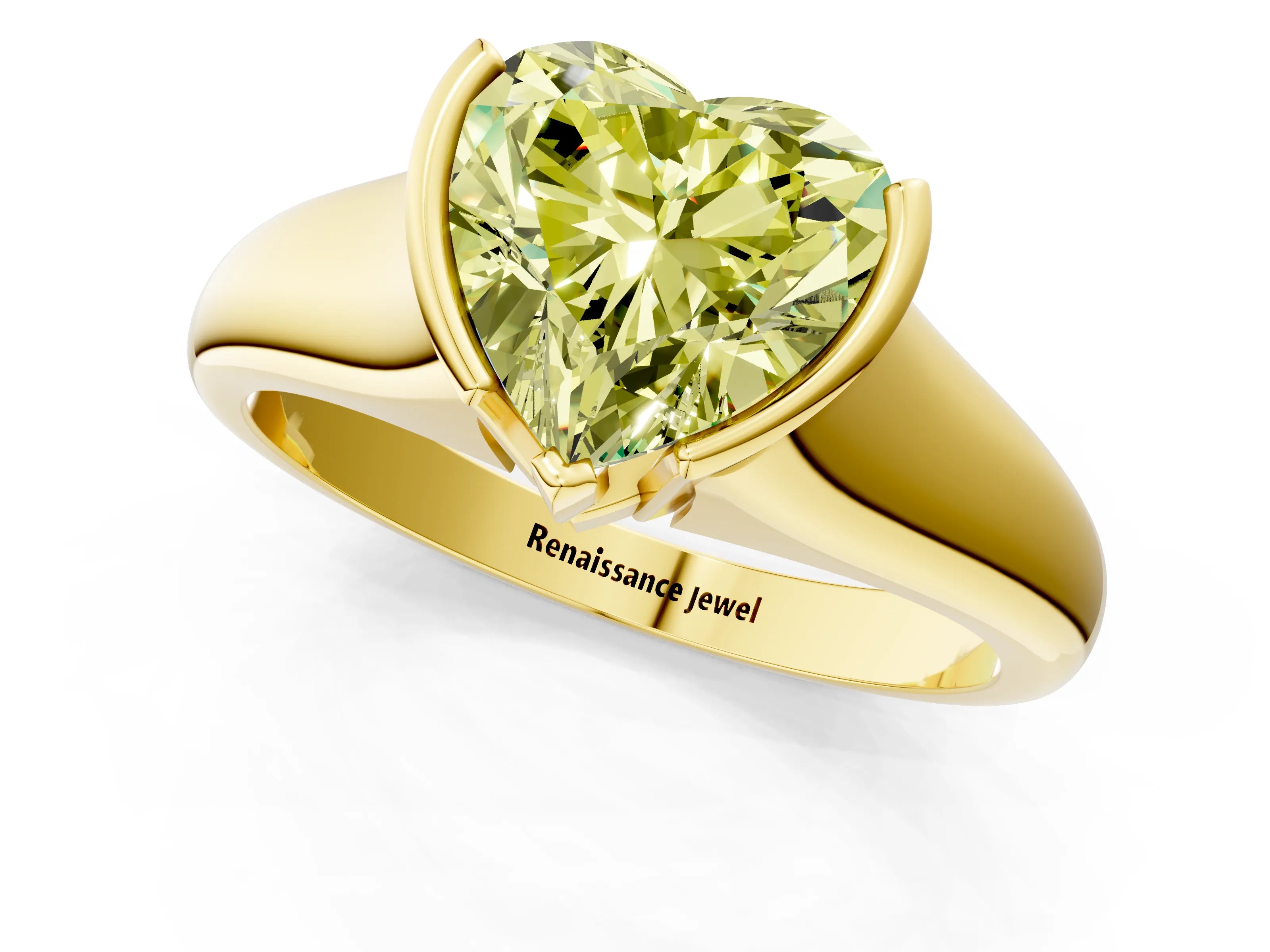 Yellow gold Fancy Yellow Heart Cut Solitaire Tension Set Diamond Ring with Split Shank Band_1