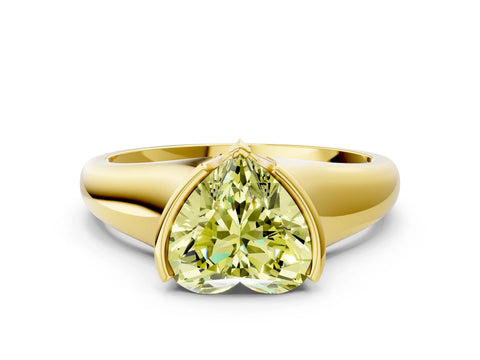 Yellow gold Fancy Yellow Heart Cut Solitaire Tension Set Diamond Ring with Split Shank Band