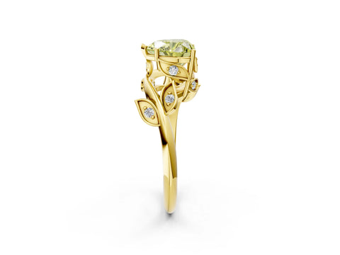Yellow gold Fancy Yellow Heart Cut Solitaire Twist Engagement Ring with Leaf Accents and Prong Setting_16
