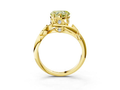 Yellow gold Fancy Yellow Heart Cut Solitaire Twist Engagement Ring with Leaf Accents and Prong Setting_17