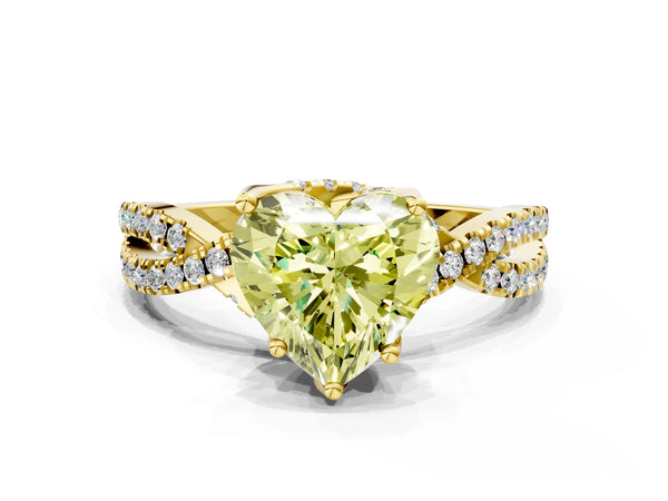 Yellow gold Fancy Yellow Heart Cut Solitaire Twist Pave Diamond Engagement Ring with Prong Setting