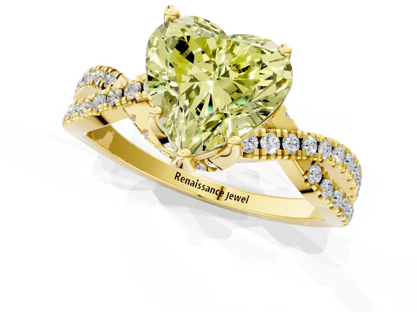 Yellow gold Fancy Yellow Heart Cut Solitaire Twist Pave Diamond Engagement Ring with Prong Setting